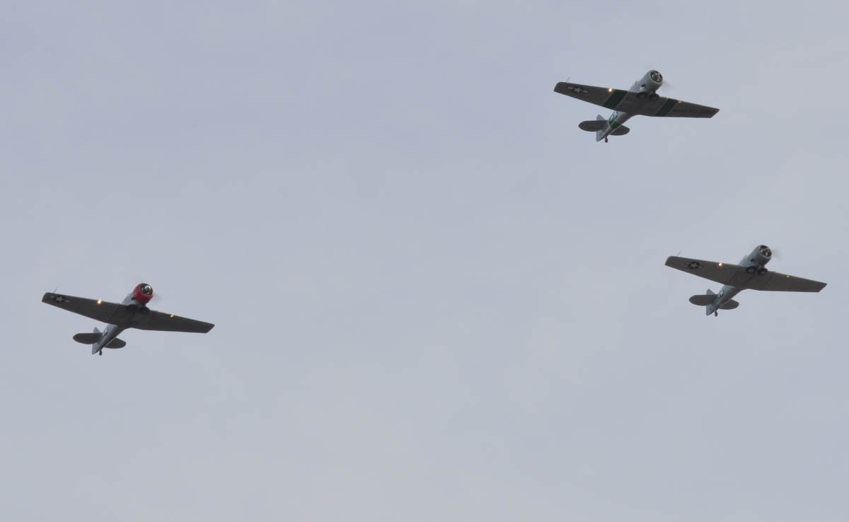 Flying a missing man formation. My father flew 100 forward air control missions in T-6s during the Korean War. He passed a year ago. I had tears running down my face watching this.